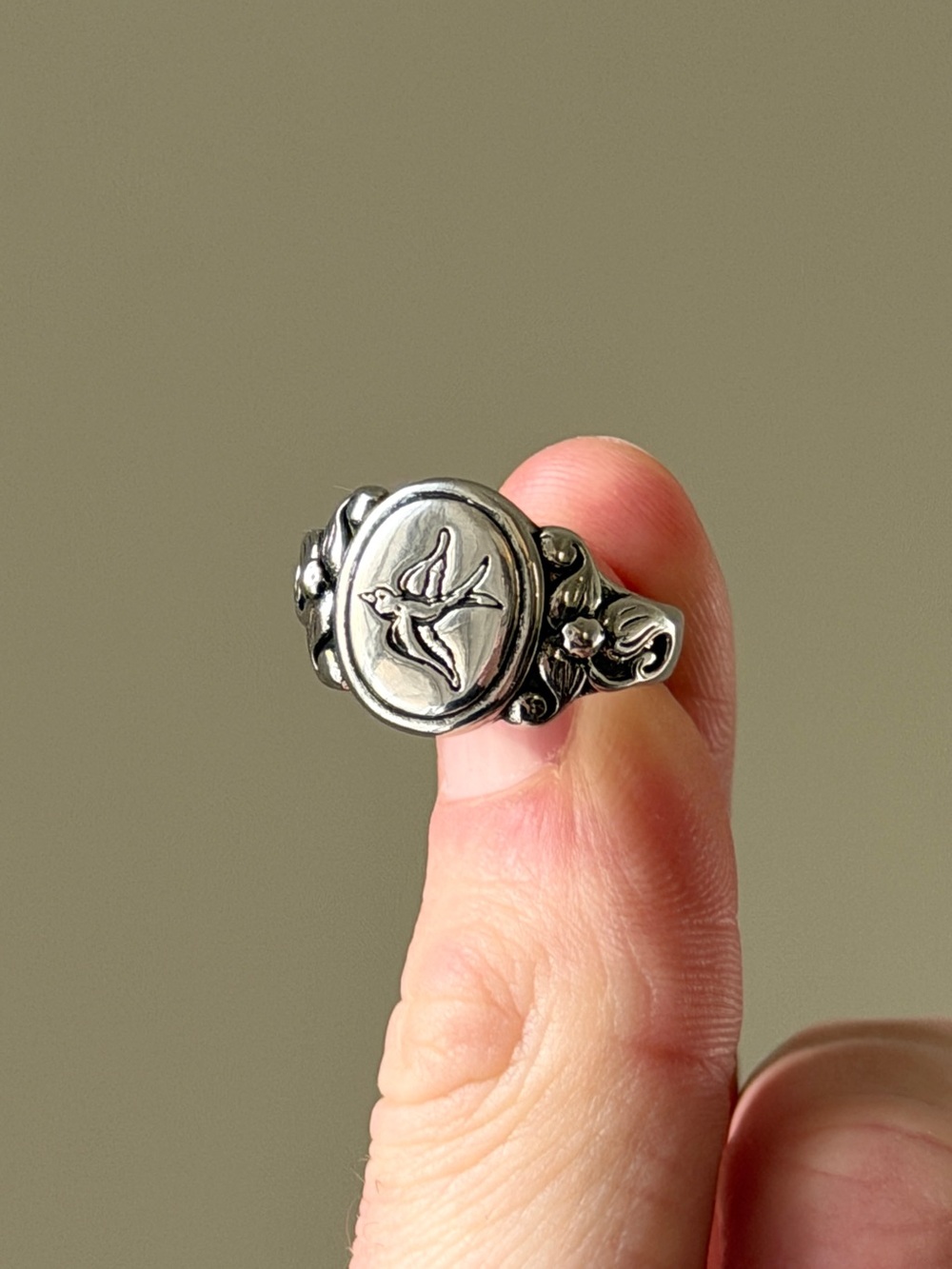 Sterling Silver Swallow Signet Ring - Silver